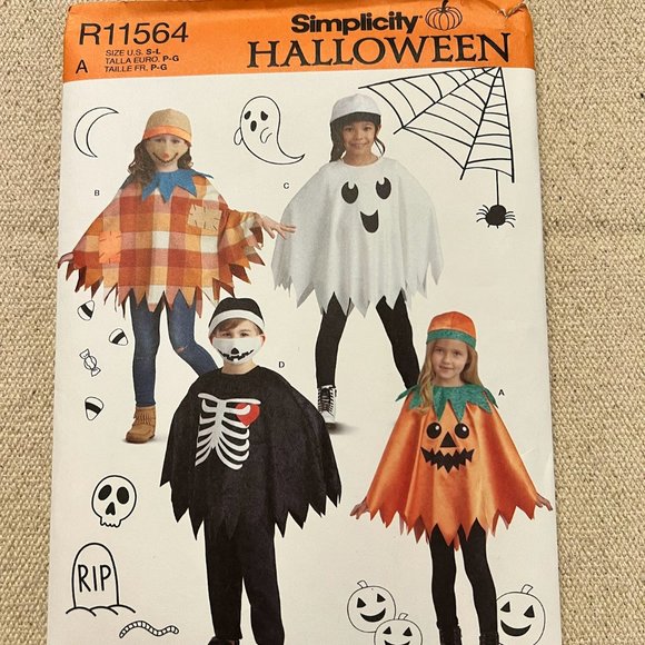 Childrens HALLOWEEN COSTUME HAT & PONCHO SIMPLICITY PATTERN R11564 S, M, L - Picture 1 of 3